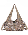 Leopard Print Crescent Shoulder Purse with Top Zip