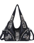 Leopard Print Crescent Shoulder Purse with Top Zip