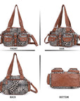 Leopard Print Multi-Pocket Shoulder Bag with Studded Buckle Details