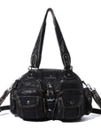 Multi-Pocket Shoulder Bag with Buckle Details and Adjustable Strap