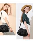 Multi-Pocket Shoulder Bag with Buckle Details and Adjustable Strap