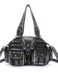 Multi-Pocket Shoulder Bag with Buckle Details and Adjustable Strap