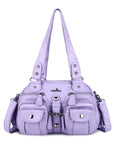 Leopard Print Multi-Pocket Shoulder Bag with Studded Buckle Details