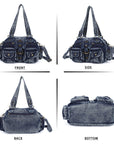Multi-Pocket Shoulder Bag with Buckle Details and Adjustable Strap