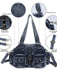 Multi-Pocket Shoulder Bag with Buckle Details and Adjustable Strap