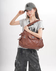Vegan Leather Shoulder Hobo Purse with Multi-Pocket