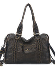 Distressed Braided Multi-Pocket Satchel Bag with Top Handles