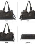 Distressed Braided Multi-Pocket Satchel Bag with Top Handles