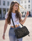 Distressed Braided Multi-Pocket Satchel Bag with Top Handles