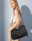 Distressed Braided Multi-Pocket Satchel Bag with Top Handles