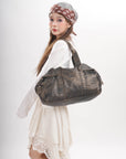 Distressed Multi-Zip Bowler Shoulder Bag