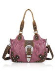 Studded Buckle Satchel Shoulder Bag with Crossbody Strap