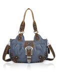 Studded Buckle Satchel Shoulder Bag with Crossbody Strap