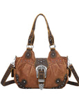 Studded Buckle Satchel Shoulder Bag with Crossbody Strap