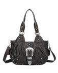 Studded Buckle Satchel Shoulder Bag with Crossbody Strap
