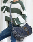 Studded Buckle Satchel Shoulder Bag with Crossbody Strap