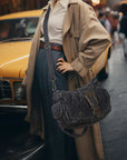 Studded Buckle Satchel Shoulder Bag with Crossbody Strap