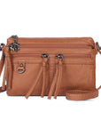 Multi-Zip Crossbody Purse with Tassel Pulls