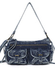 Small Shoulder Bag with Front Pockets and Chain Details