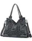 Oversized Vintage Denim Tote Bag | Studded Y2K Shoulder Purse