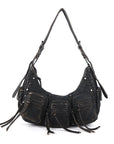 Small Y2K Biker Hobo Shoulder Bag with Fringe