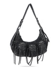 Small Y2K Biker Hobo Shoulder Bag with Fringe
