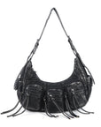 Small Y2K Biker Hobo Shoulder Bag with Fringe