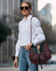 Small Y2K Biker Hobo Shoulder Bag with Fringe