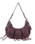 Small Y2K Biker Hobo Shoulder Bag with Fringe