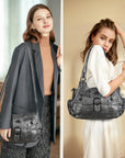 Large Braided Multi-Pocket Hobo Shoulder Bag with Crossbody Strap