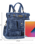 Multi-Pocket Denim Convertible Backpack Purse
