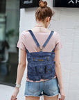 Multi-Pocket Denim Convertible Backpack Purse