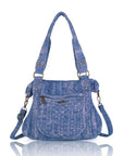 Large Handmade Multipocket Washed Denim Tote Plaid Bag