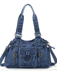 Lace-Up Multi-Pocket Hobo Shoulder Bag