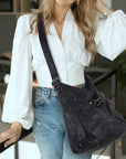 Lace Up Multi Pocket Handbag – Moto Chic Studded Crossbody Bag