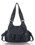 Distressed Western Boho Satchel | Washed Vegan Leather Crossbody