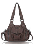 Distressed Western Boho Satchel | Washed Vegan Leather Crossbody
