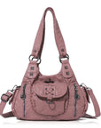 Distressed Western Boho Satchel | Washed Vegan Leather Crossbody
