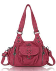 Distressed Western Boho Satchel | Washed Vegan Leather Crossbody