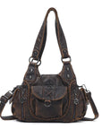 Distressed Western Boho Satchel | Washed Vegan Leather Crossbody