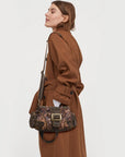 Y2K Leopard Patchwork Crossbody Bag – Front Buckle Retro Shoulder Handbag