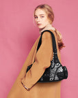 Y2K Leopard Patchwork Crossbody Bag – Front Buckle Retro Shoulder Handbag