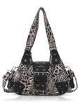 Y2K Leopard Patchwork Crossbody Bag – Front Buckle Retro Shoulder Handbag