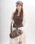 Y2K Leopard Moto Shoulder Bag, Buckle Detail & Convertible Carry