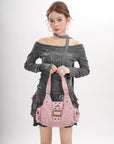 Y2K Leopard Moto Shoulder Bag, Buckle Detail & Convertible Carry