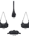 Vintage Washed Crescent Shoulder Bag - Y2K Multi-Pocket Underarm Crossbody Purse