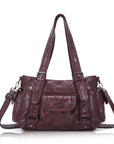 Vintage Washed Slouchy Hobo - Studded Multi-Pocket Crossbody