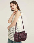 Vintage Washed Slouchy Hobo - Studded Multi-Pocket Crossbody