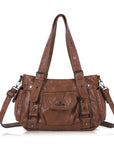 Vintage Washed Slouchy Hobo - Studded Multi-Pocket Crossbody