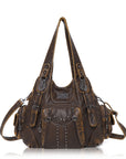 Washed PU solid color vintage large capacity shoulder bag-Angelkiss Bag